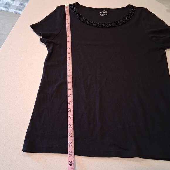 Talbots Black Beaded Puma Cotton Tee Women's Size L - Picture 12 of 13